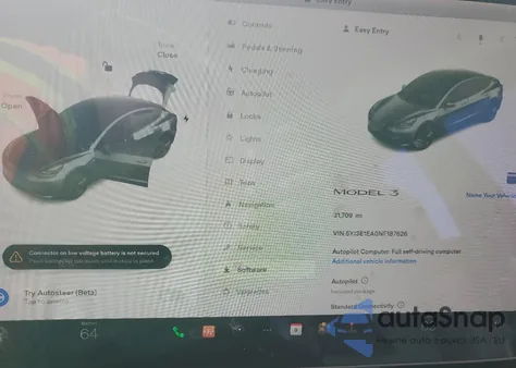 2022 Tesla Model 3 z USA, uszkodzony, nr VIN 5YJ3E1EA0NF187626
